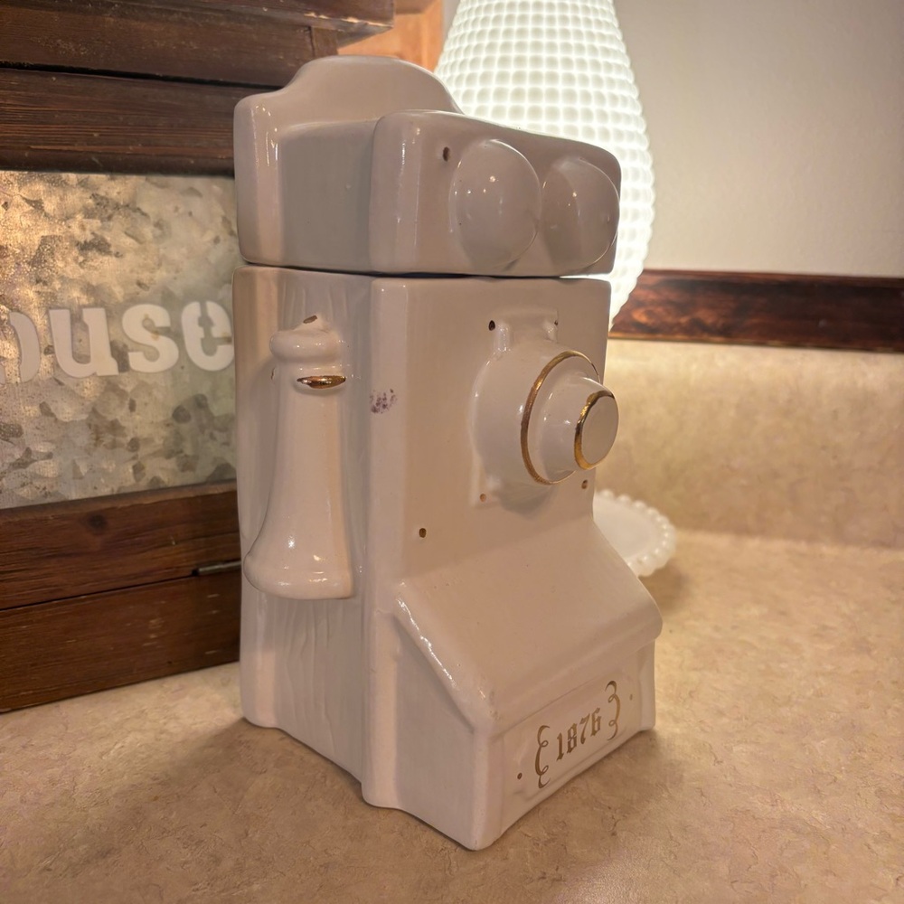 House of Webster Vintage Ceramic Cookie Jar or Wall Canister, Old Crank Phone - Picture 11 of 14